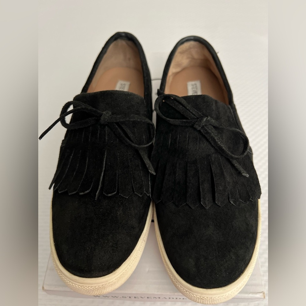 Steve Madden Black Suede Loafer Slip-On Sneakers Size 7